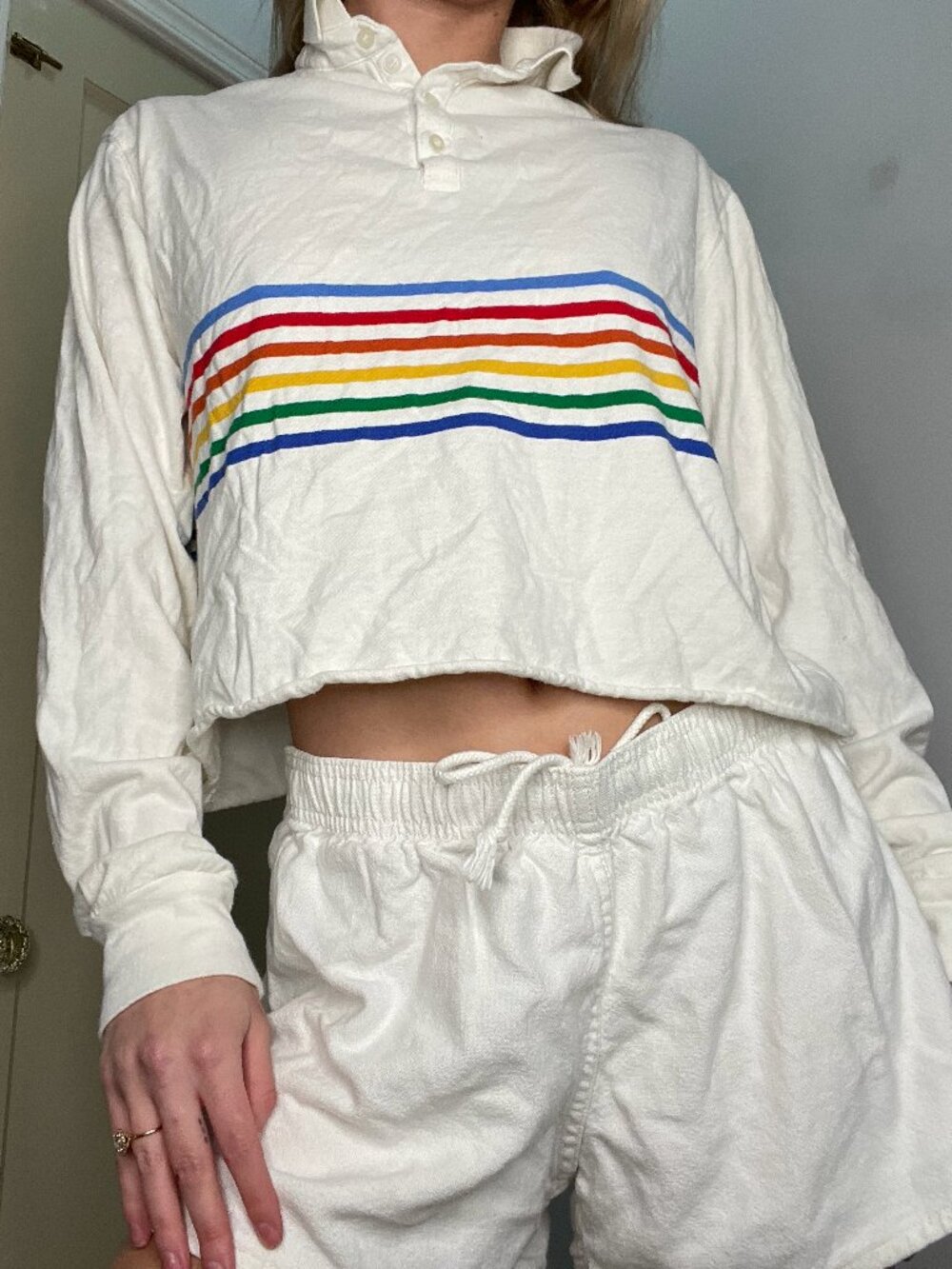 rainbow striped brandy melville / j galt cropped long sleeve top